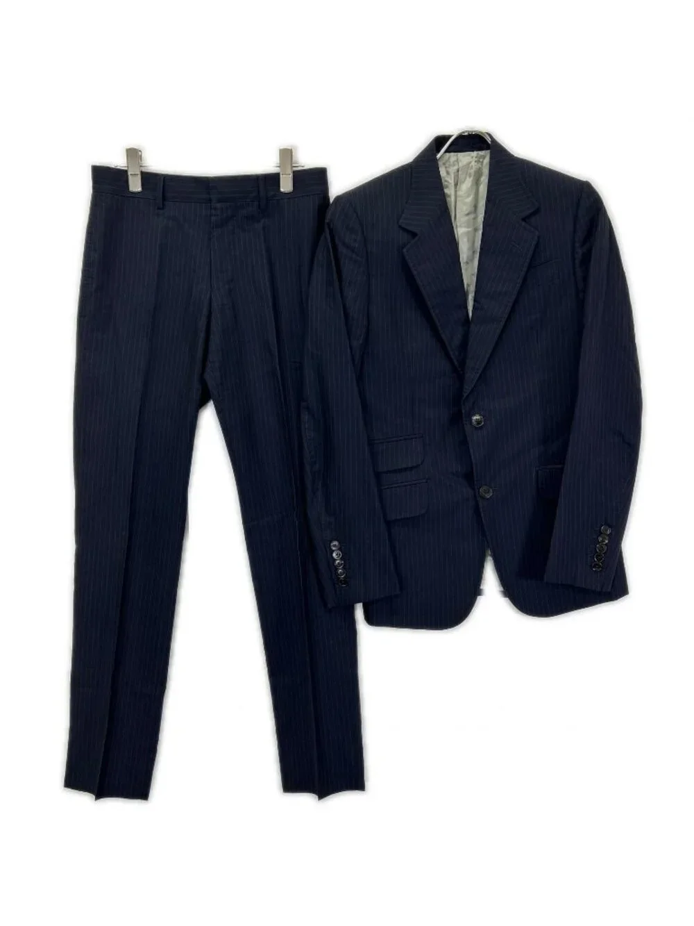 Gucci Black Pinstripe Be Inner Double Pocket Suit Set